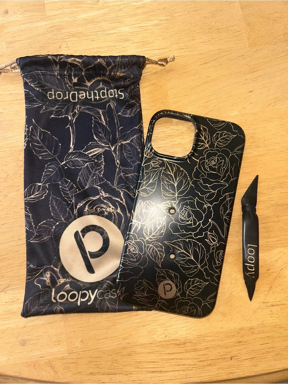 iPhone 14 Loopy Cases - Black and Gold Floral